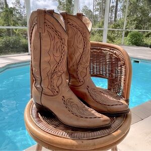 VINTAGE DAN POST Deerskin boots! leather western bucklace boots men’s 9D